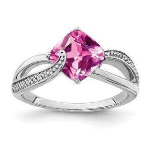 Kazi Luxury Sterling Silver Rhodium-plated Created Pink Sapphire & Diamond Ring